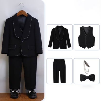 Chemical Fiber Blend Bow Regular Sleeve Regular Formal Suit - Black - 5-piece Set - 170cm - image 3