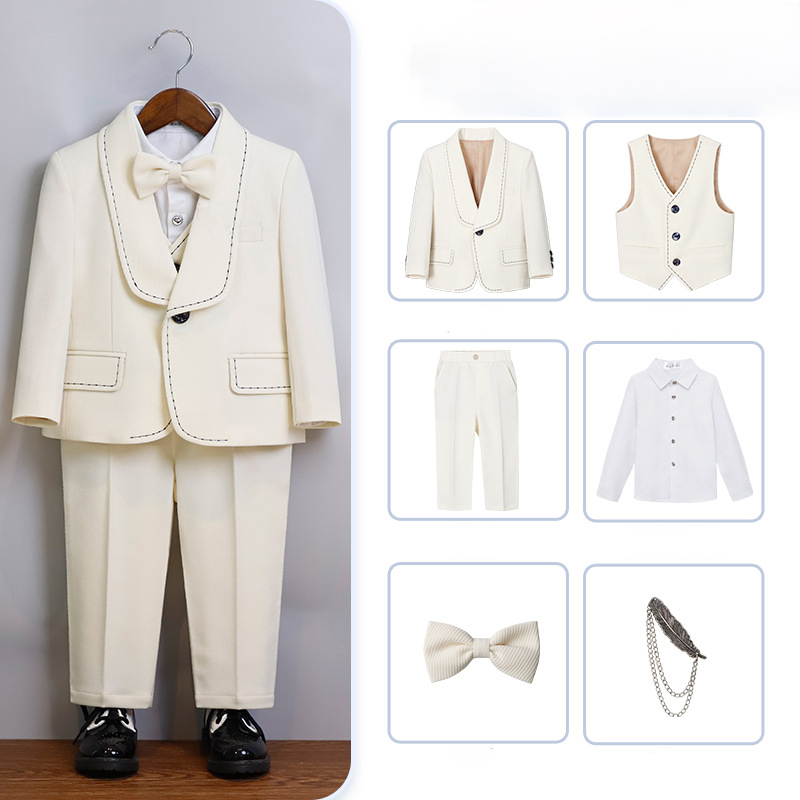 Chemical Fiber Blend Bow Regular Sleeve Regular Formal Suit - Beige - 6-piece Set - 170cm - image 9