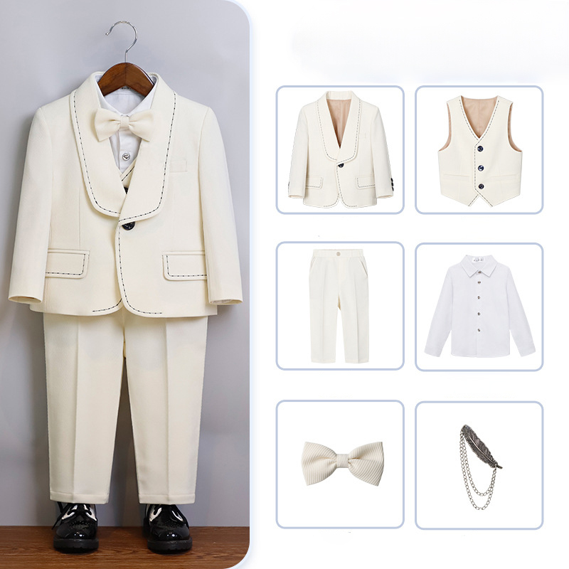 Chemical Fiber Blend Bow Regular Sleeve Regular Formal Suit - Beige - 6-piece Set - 170cm - image 9