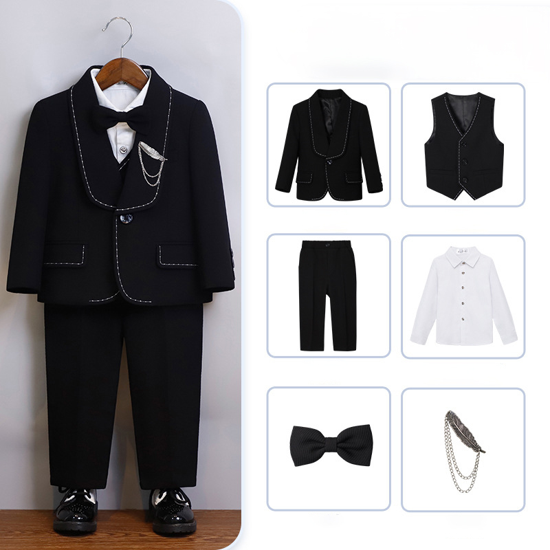 Chemical Fiber Blend Bow Regular Sleeve Regular Formal Suit - Black - 6-piece Set - 170cm - image 14