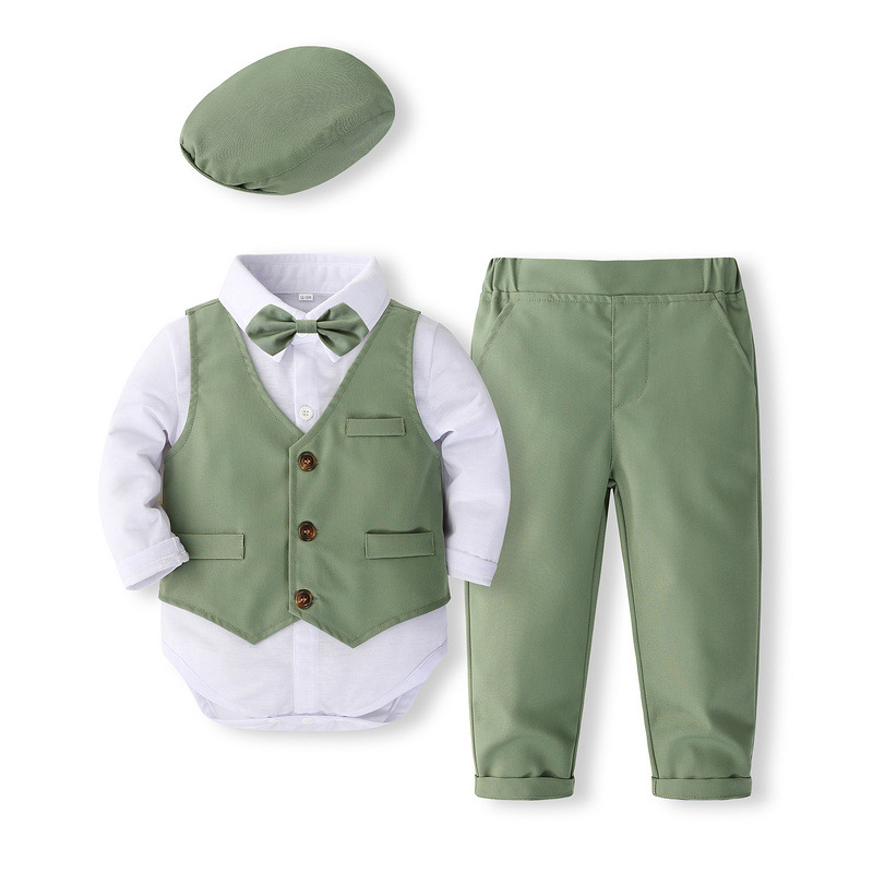 Cotton-Blend Bow Regular Sleeve Regular Formal Suit - Green - 2-3Y - image 1