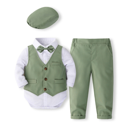 Cotton-Blend Bow Regular Sleeve Regular Formal Suit - Green - 2-3Y - image 1