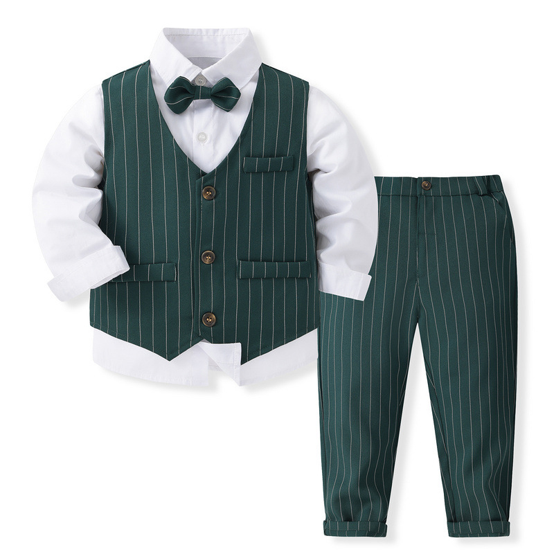 100% Cotton Bow Regular Sleeve Regular Formal Suit - Green - 120cm - image 1