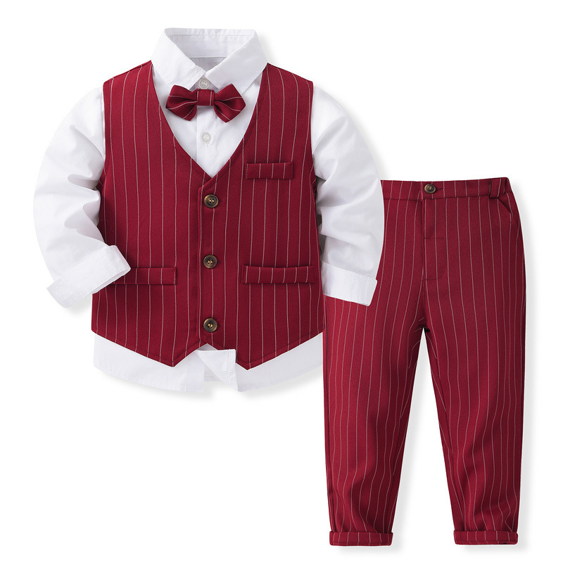 100% Cotton Bow Regular Sleeve Regular Formal Suit - Red - 120cm - image 8