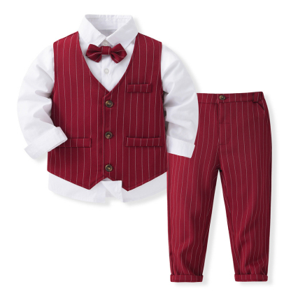 100% Cotton Bow Regular Sleeve Regular Formal Suit - Red - 120cm - image 8