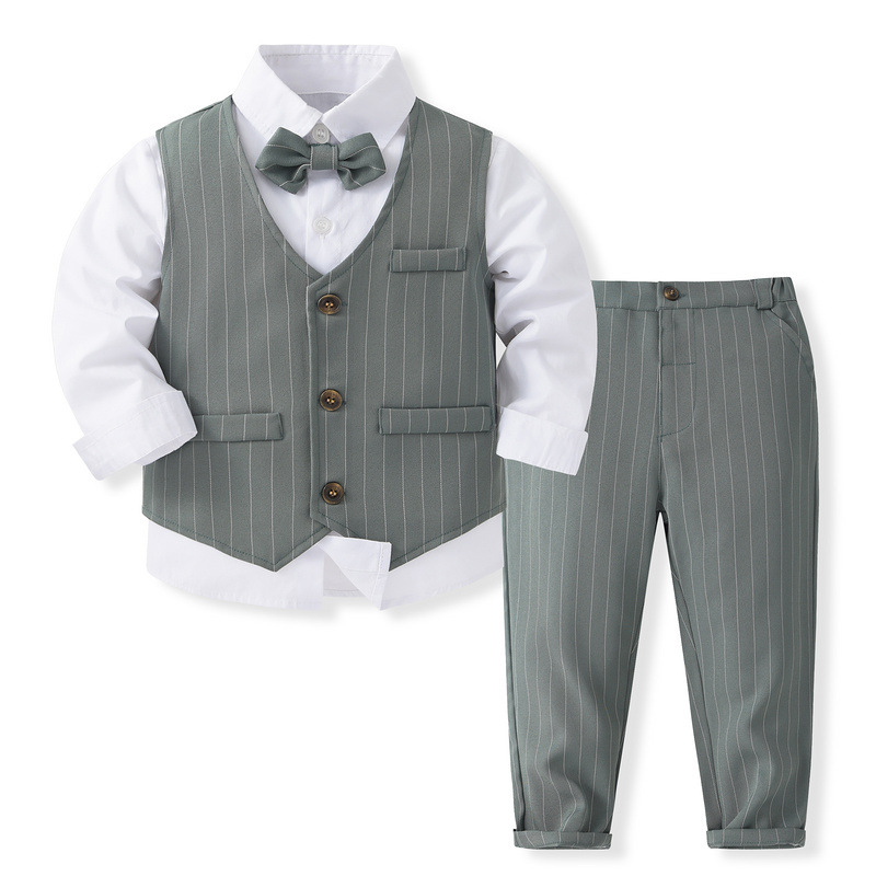 100% Cotton Bow Regular Sleeve Regular Formal Suit - Matcha Green - 120cm - image 29