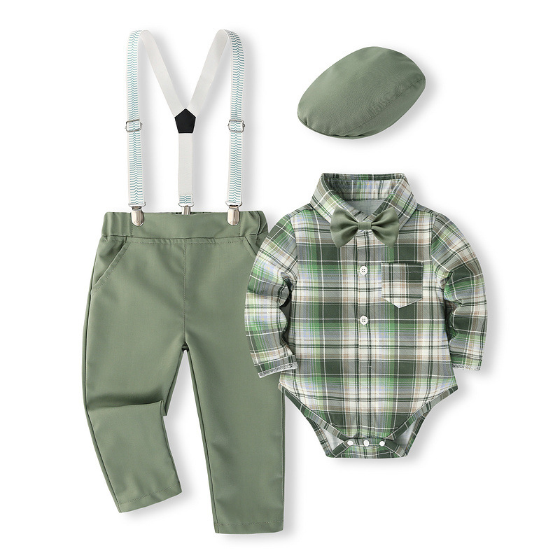 Lycra Bow Overalls Regular Sleeve Formal Suit - Green - 2-3Y - image 1