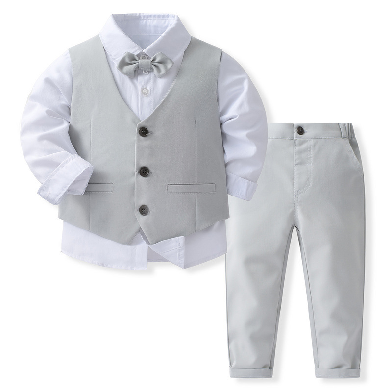 100% Cotton Bow Regular Sleeve Formal Suit - Grey - 140cm - image 1