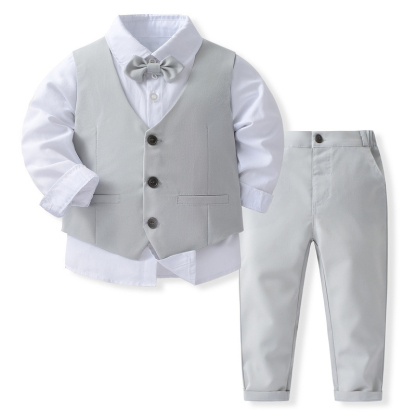 100% Cotton Bow Regular Sleeve Formal Suit - Grey - 140cm - image 1