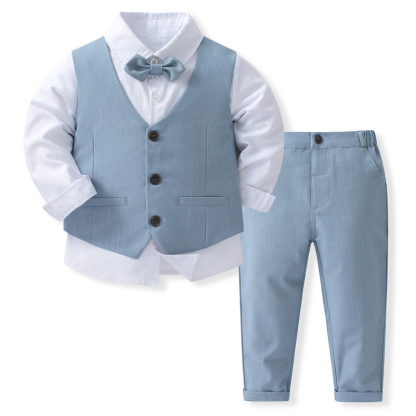 [Archive Sale] 100% Cotton Bow Regular Sleeve Formal Suit - Light Blue - 110cm - image 1