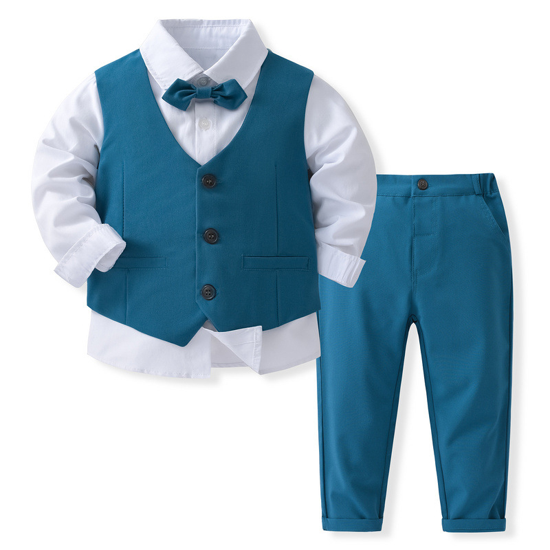 100% Cotton Bow Regular Sleeve Formal Suit - Dark Blue - 140cm - image 41