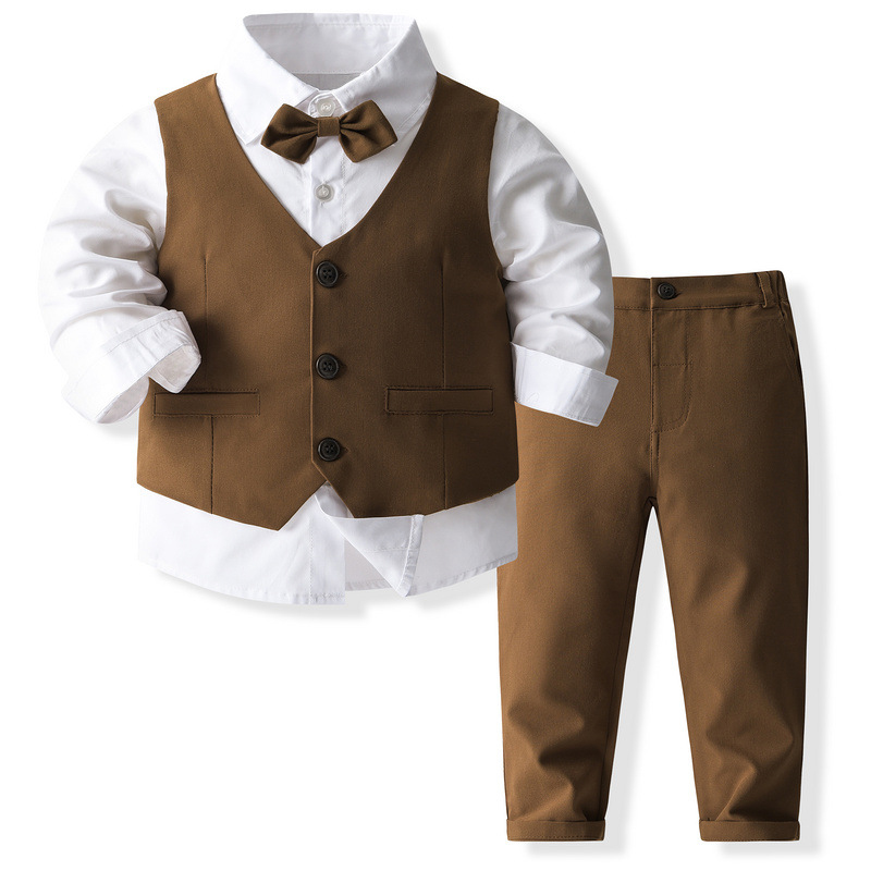 100% Cotton Bow Regular Sleeve Formal Suit - Brown - 140cm - image 62