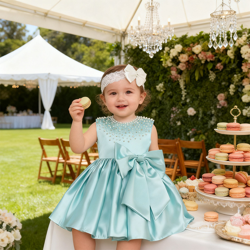 Chemical Fiber Blend Imitation Pearls Bow Sleeveless Mid-long Dresses - image 20