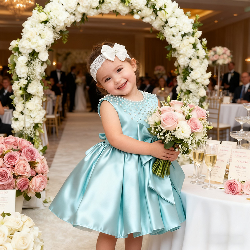 Chemical Fiber Blend Imitation Pearls Bow Sleeveless Mid-long Dresses - image 24