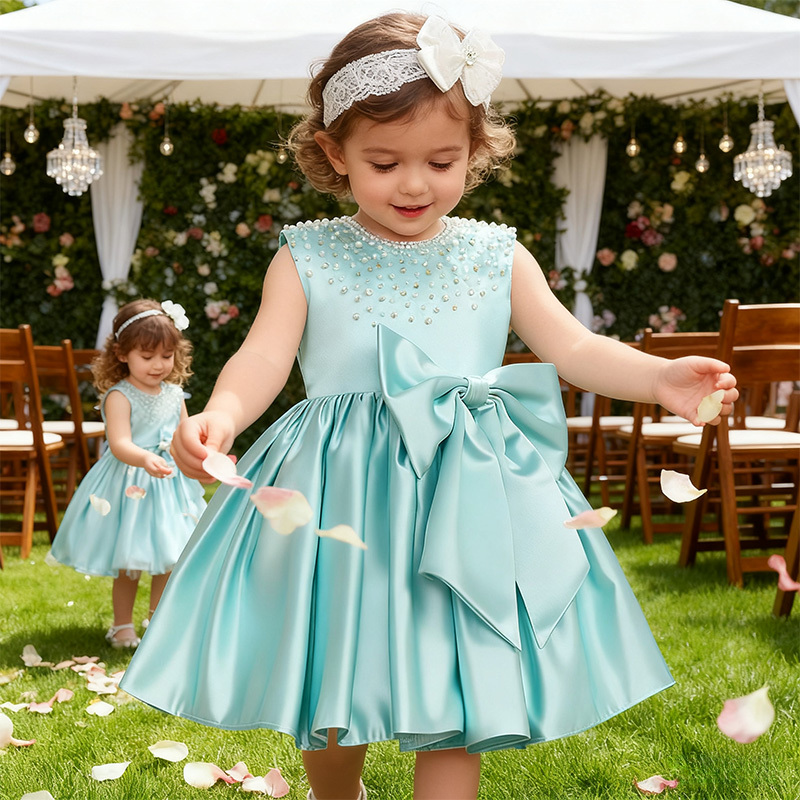 Chemical Fiber Blend Imitation Pearls Bow Sleeveless Mid-long Dresses - image 23