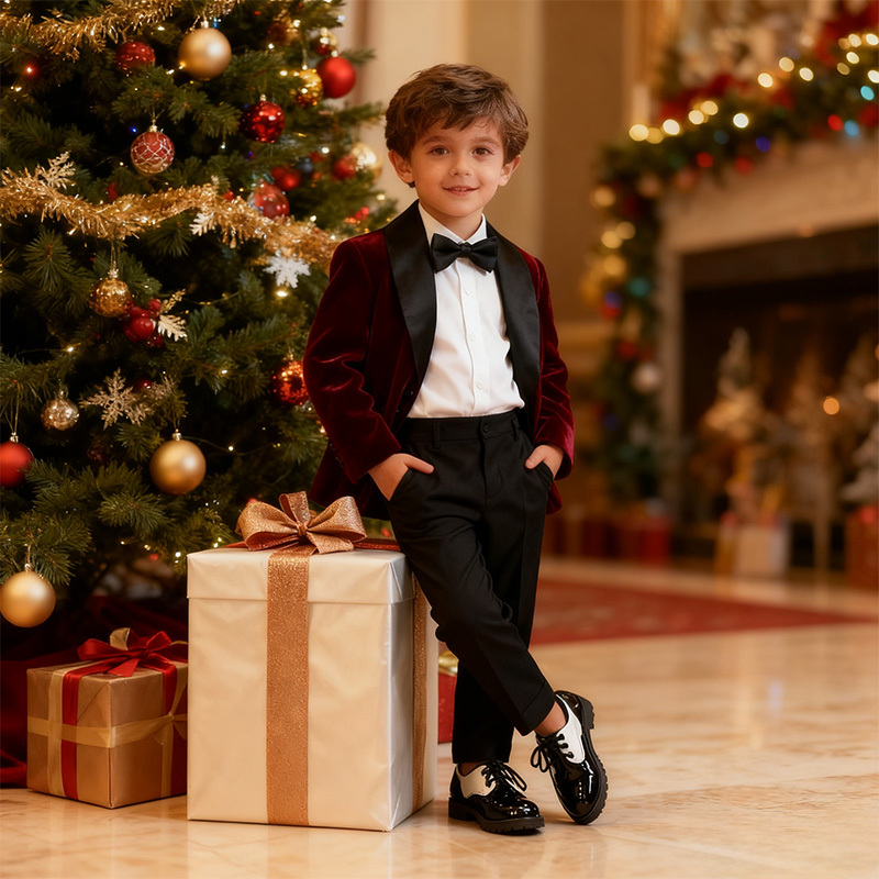 Velvet Button Pocket Stitching Long Sleeve Regular 5-piece Formal Suit - image 2