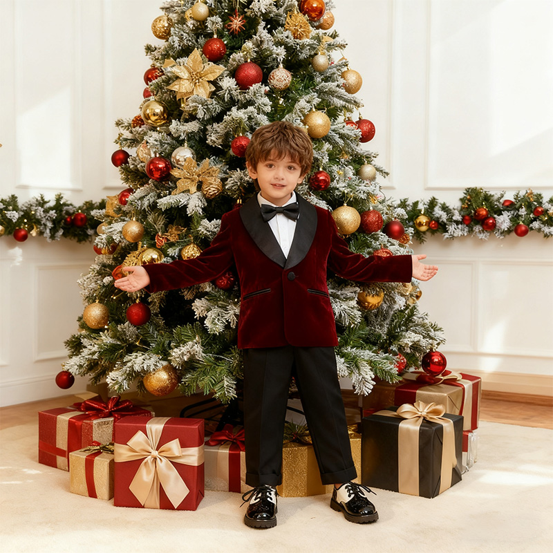 Velvet Button Pocket Stitching Long Sleeve Regular 5-piece Formal Suit - image 1