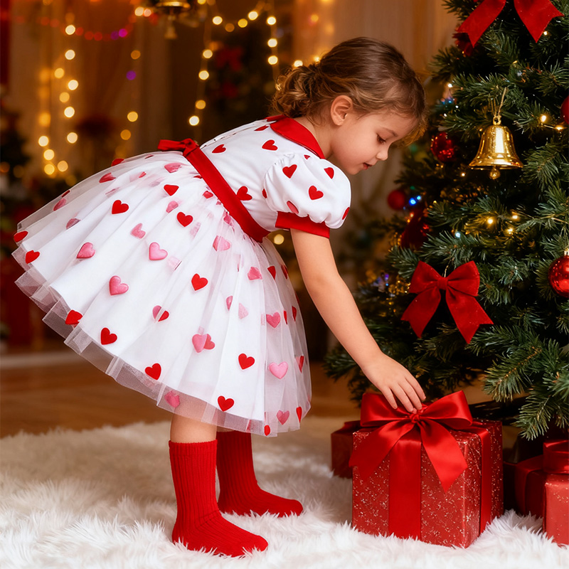 Mesh Heart/cordate Bow Short Sleeve Mid-long Dresses - image 6