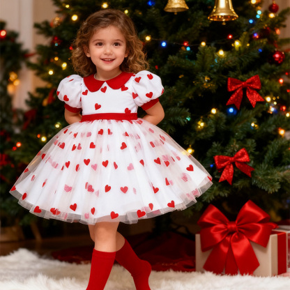 Mesh Heart/cordate Bow Short Sleeve Mid-long Dresses - image 2