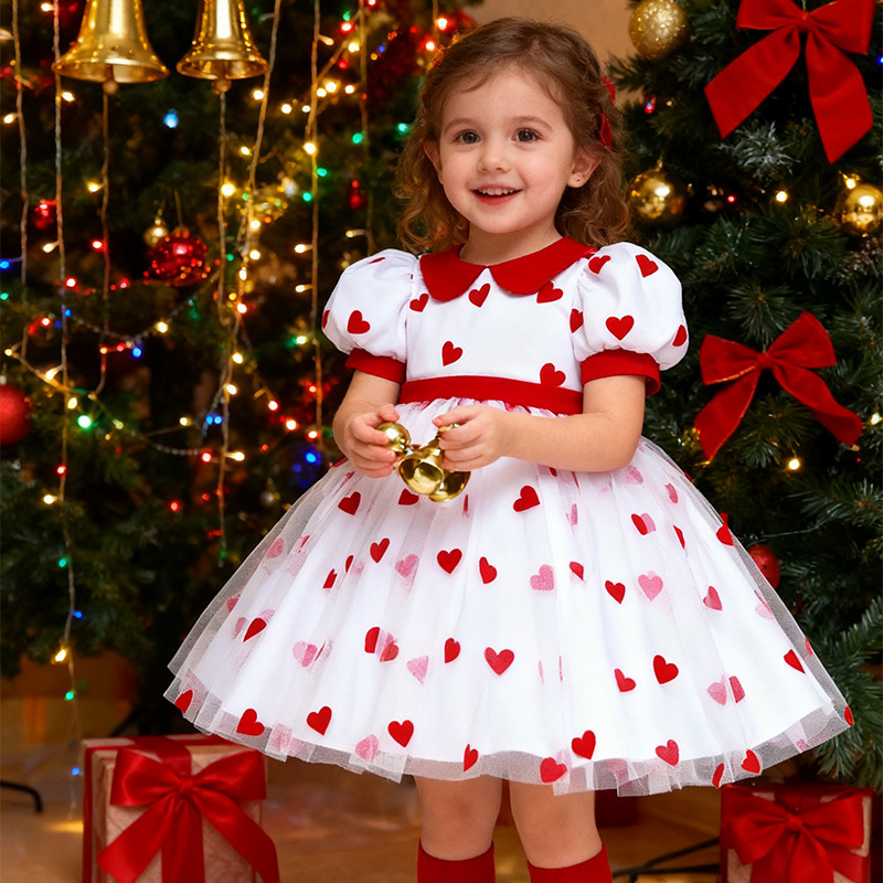 Mesh Heart/cordate Bow Short Sleeve Mid-long Dresses - image 3