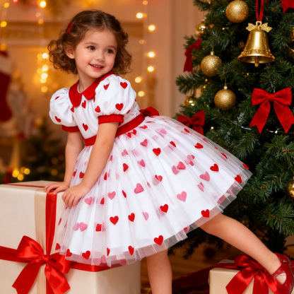 Mesh Heart/cordate Bow Short Sleeve Mid-long Dresses - image 4