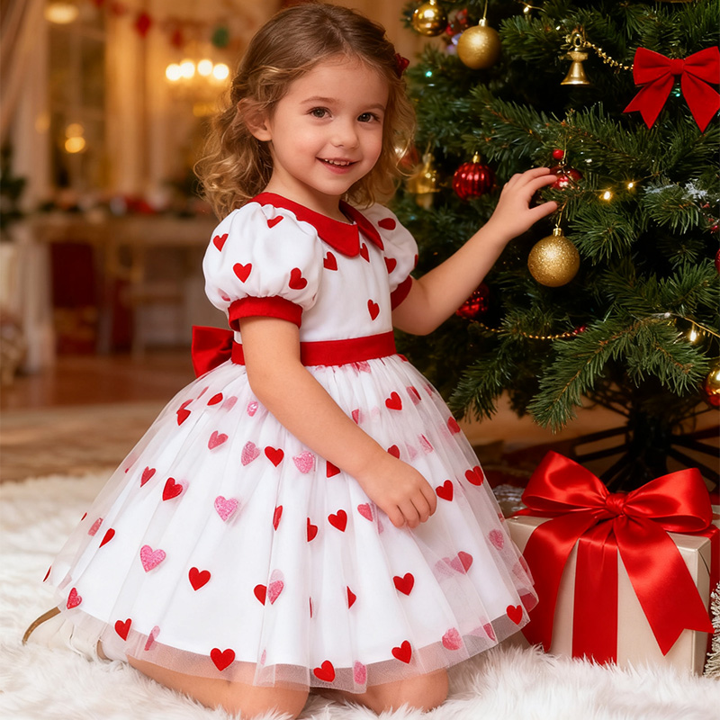 Mesh Heart/cordate Bow Short Sleeve Mid-long Dresses - image 5