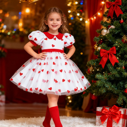 Mesh Heart/cordate Bow Short Sleeve Mid-long Dresses - image 1