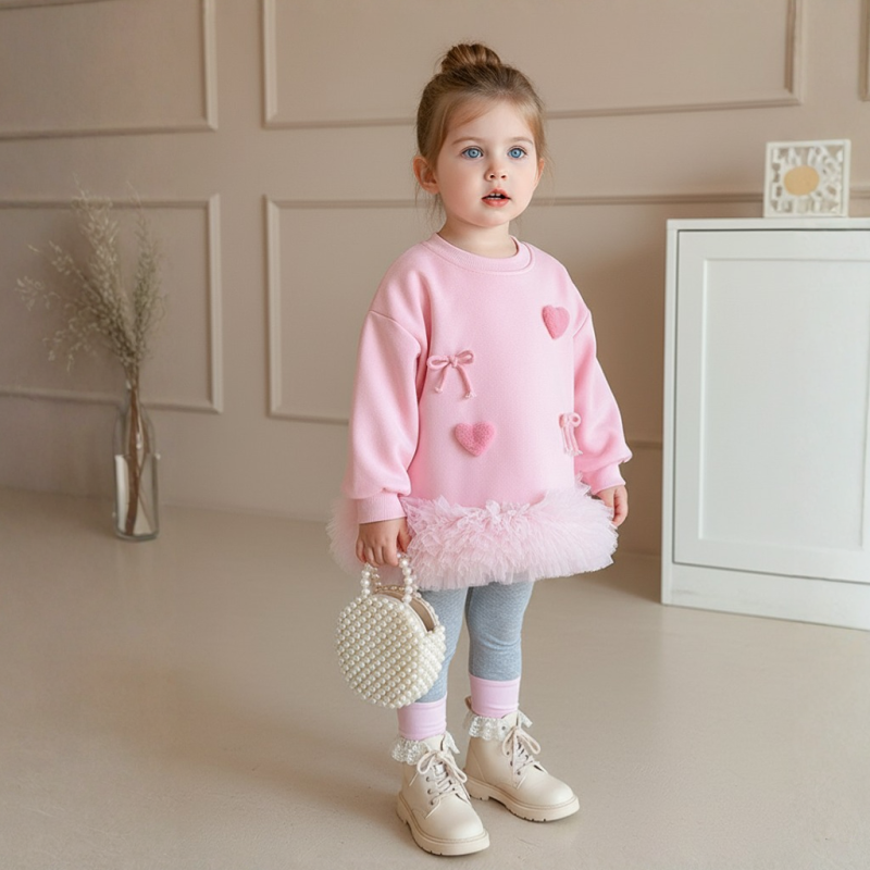 Fleece Pendant Long Sleeves Midi Two-piece Set - Pink - 9-10Y - image 1