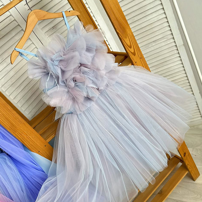 Mesh Rosette Sleeveless Midi Dresses - Grey - 15-16Y - image 14