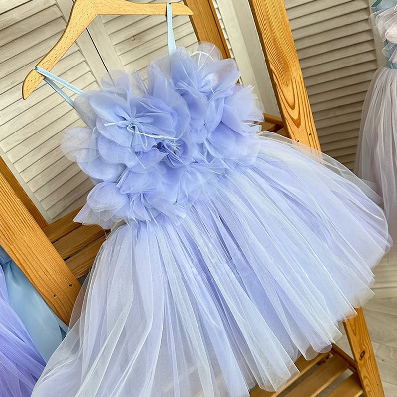 Mesh Rosette Sleeveless Midi Dresses - Blue - 15-16Y - image 11