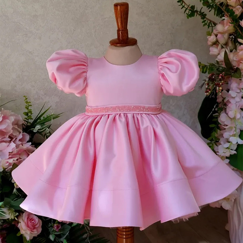 Satin Short Sleeve Midi Dresses - Pink - 15-16Y - image 1
