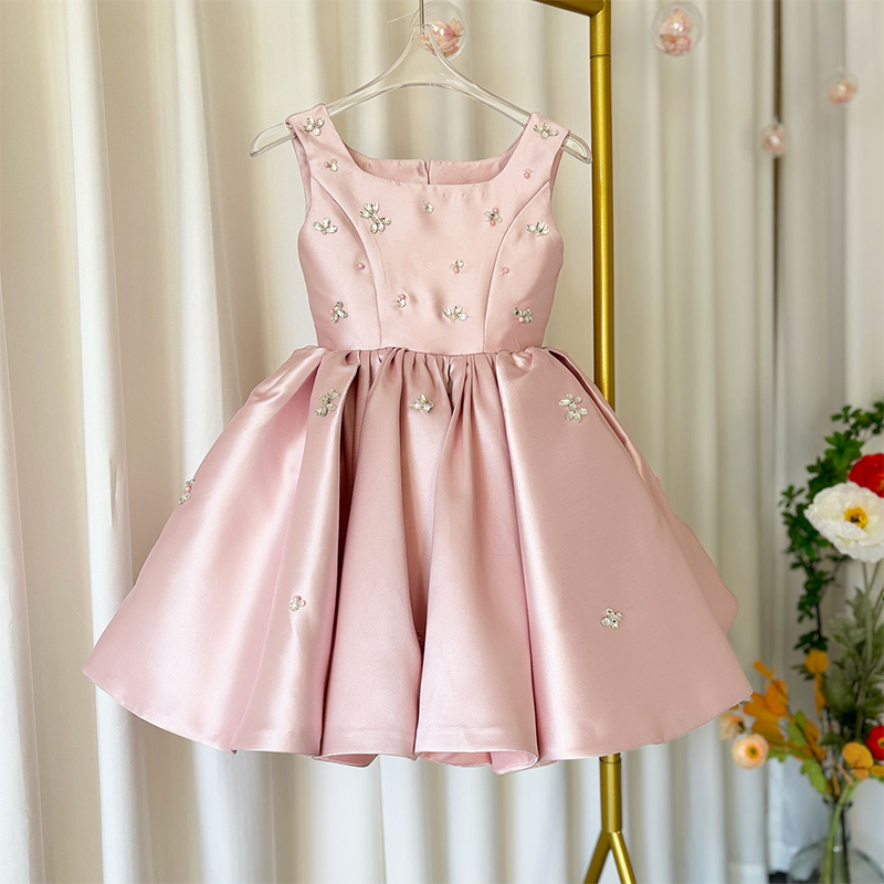 Satin Hollow out Sleeveless Midi Dresses - Pink - 13-14Y - image 1
