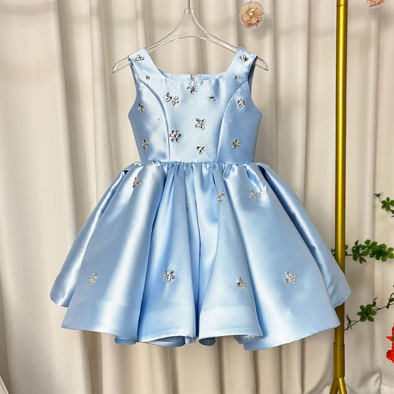 Satin Hollow out Sleeveless Midi Dresses - Blue - 13-14Y - image 5