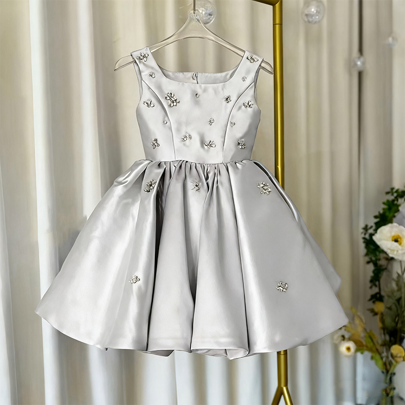 Satin Hollow out Sleeveless Midi Dresses - Grey - 13-14Y - image 6