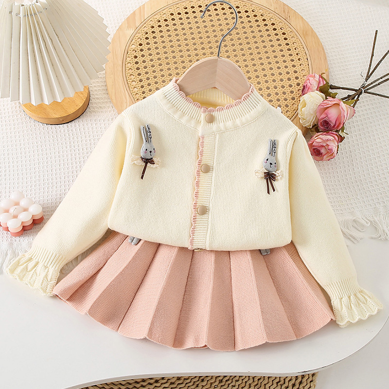 Knitting Embellished Long Sleeve Regular Two-piece Set - White - 7-8Y - image 10