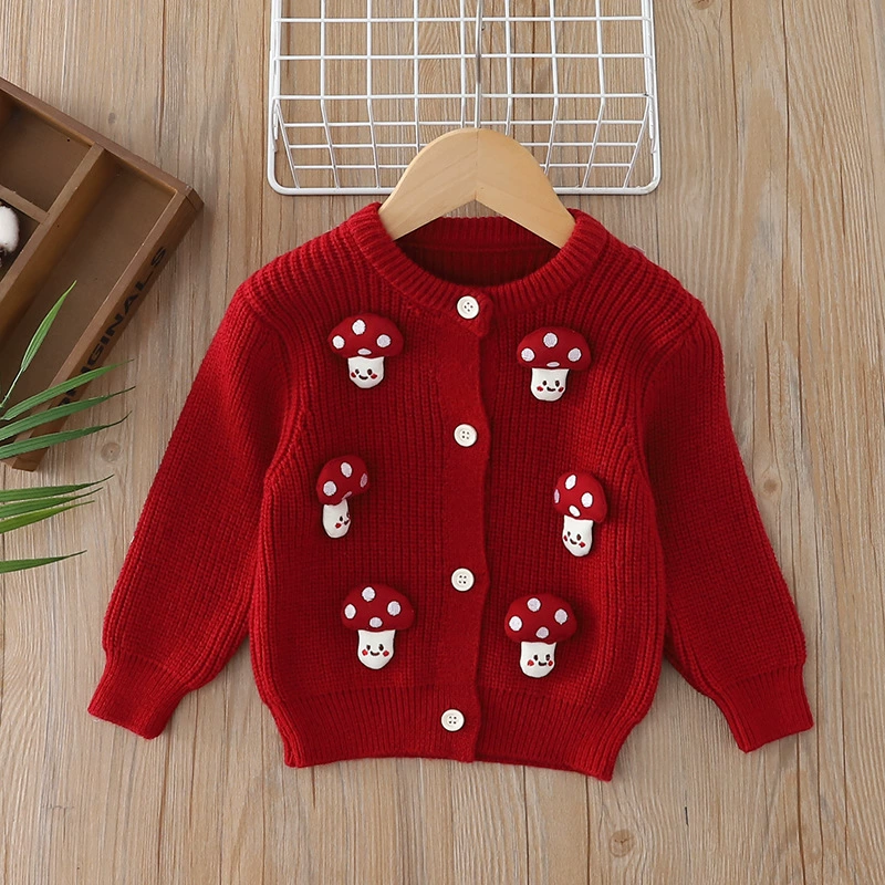 Knitting Embellished Long Sleeve Regular Outerwear - Red - 7-8Y - image 1