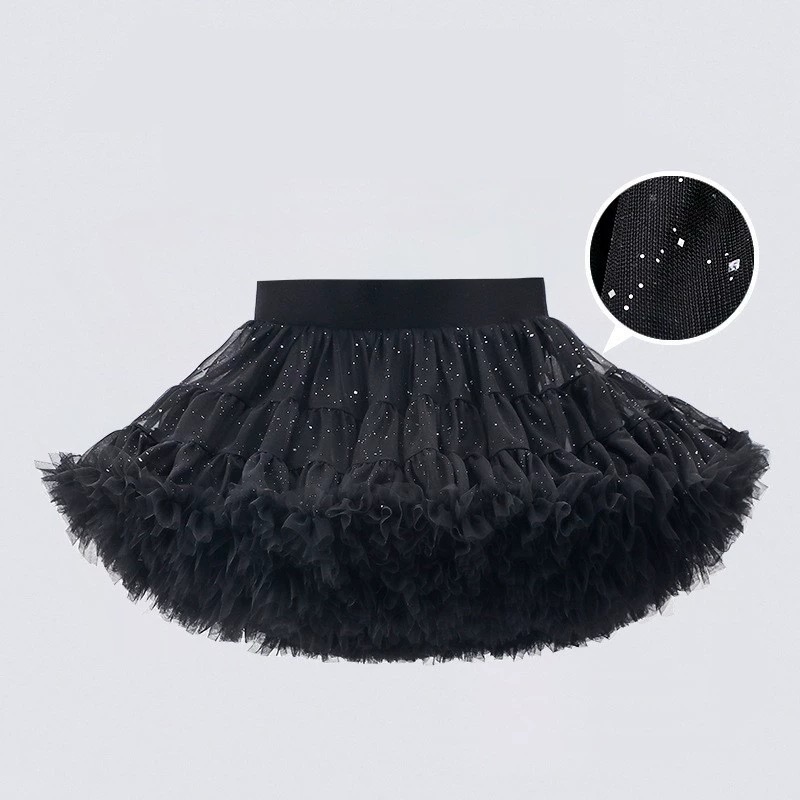 Mesh Fluffy Short Skirts - Black - 9-10Y - image 1