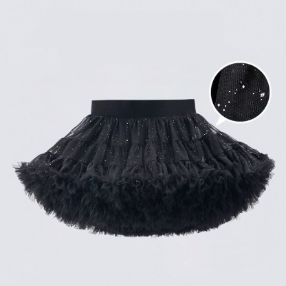 Mesh Fluffy Short Skirts - Black - 9-10Y - image 1