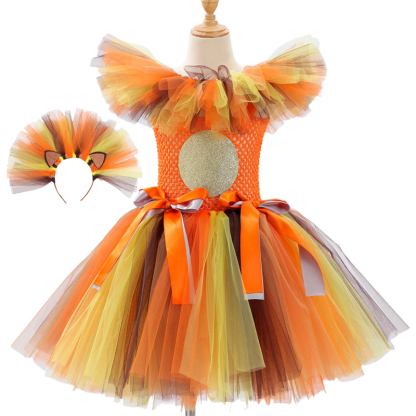 Mesh Color Block Split Joint Sleeveless Midi Dresses - Orange - 10-12Y - image 1