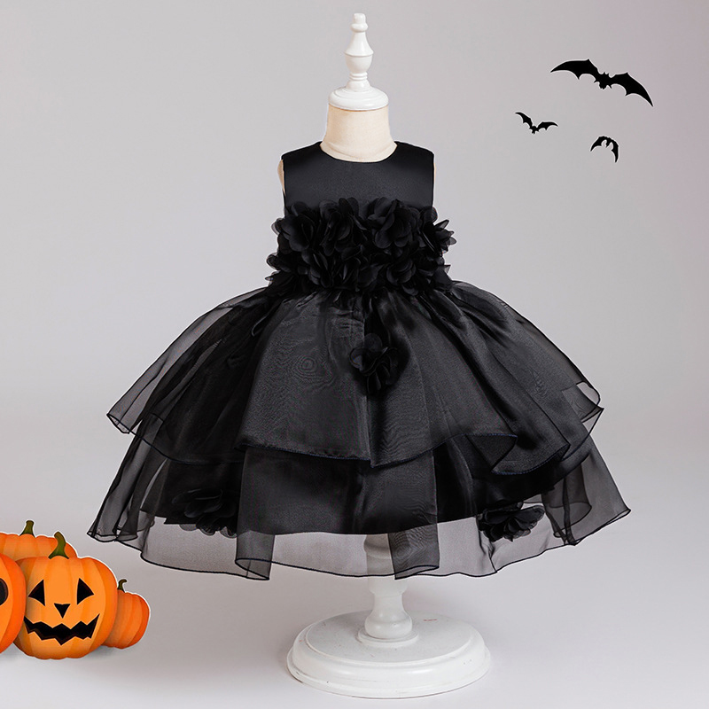 [Archive Sale] Organza Applique Sleeveless Midi Dresses - Black - 4Y【110cm】 - image 1