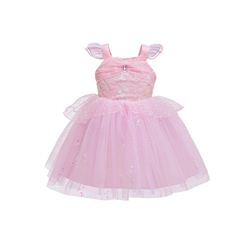 Mesh Sequins Sleeveless Mid-long Dresses - Pink - 7Y - image 1