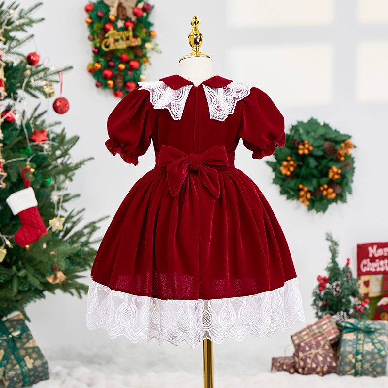 Velvet Bow Folds Short Sleeve Mid-long Dresses - image 5