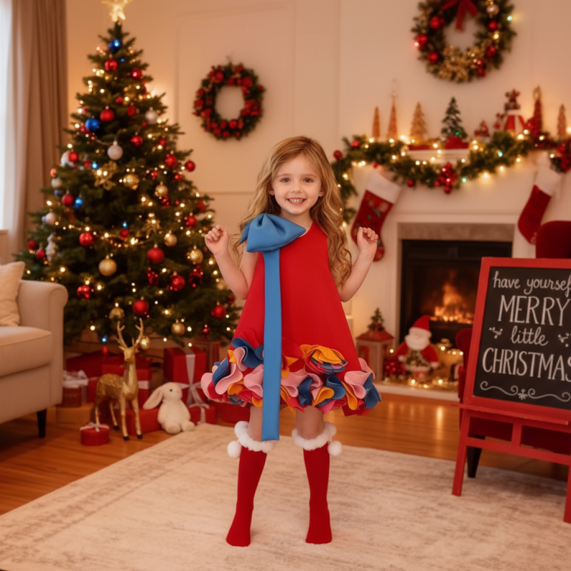 SCUBA KNIT Bow Sleeveless Midi Dresses - Red - 9-10Y - image 7