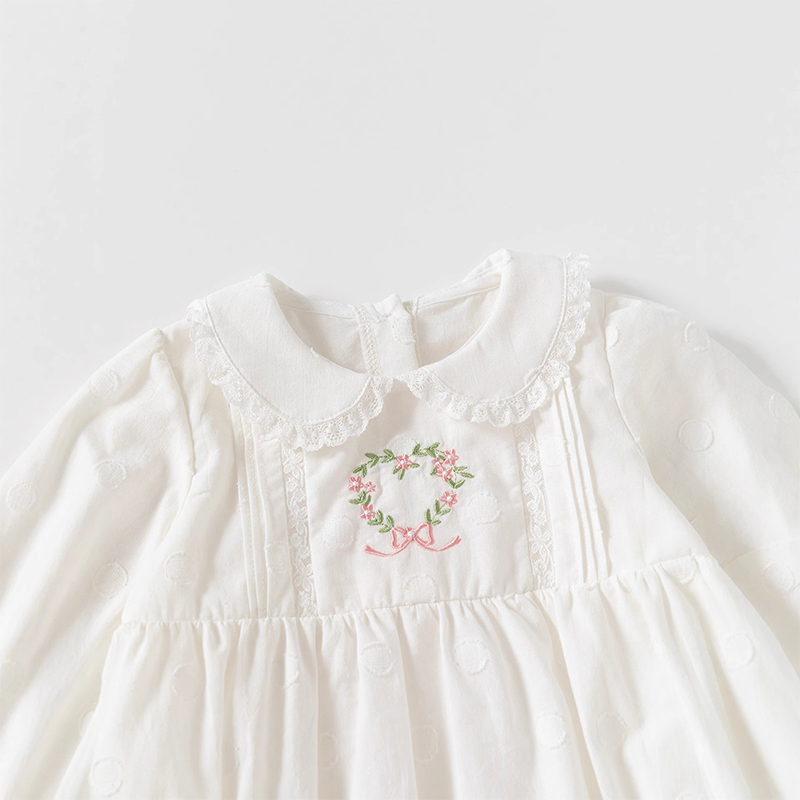 Cotton Lace Edge Floral-embroidered Long Sleeve Regular Bodysuit - image 2
