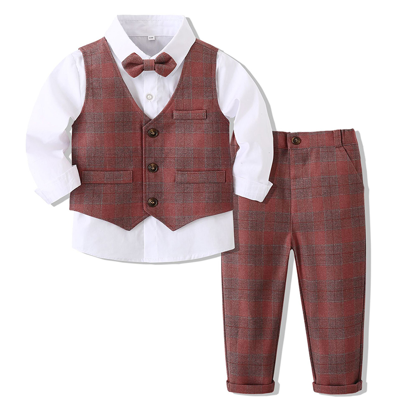 Cotton Bow Long Sleeve Regular 3-piece Formal Suit - Pink Set - 120cm - image 1