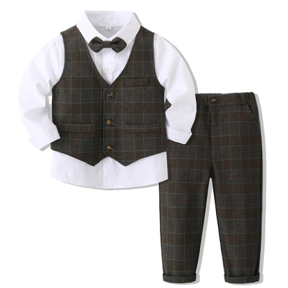 [Archive Sale] Cotton Bow Long Sleeve Regular 3-piece Formal Suit - Green Set - 110cm - image 1