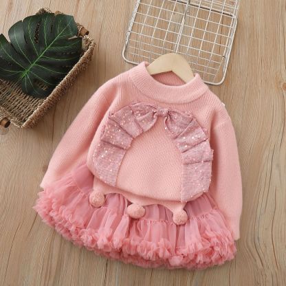 Knitwear Bow Long Sleeve Regular Two-piece Set - Pink - 6-7Y - image 11