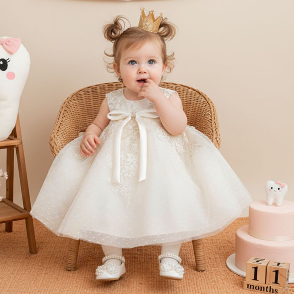 Mesh Applique Sleeveless Midi Dresses - White - 13-14Y - image 1