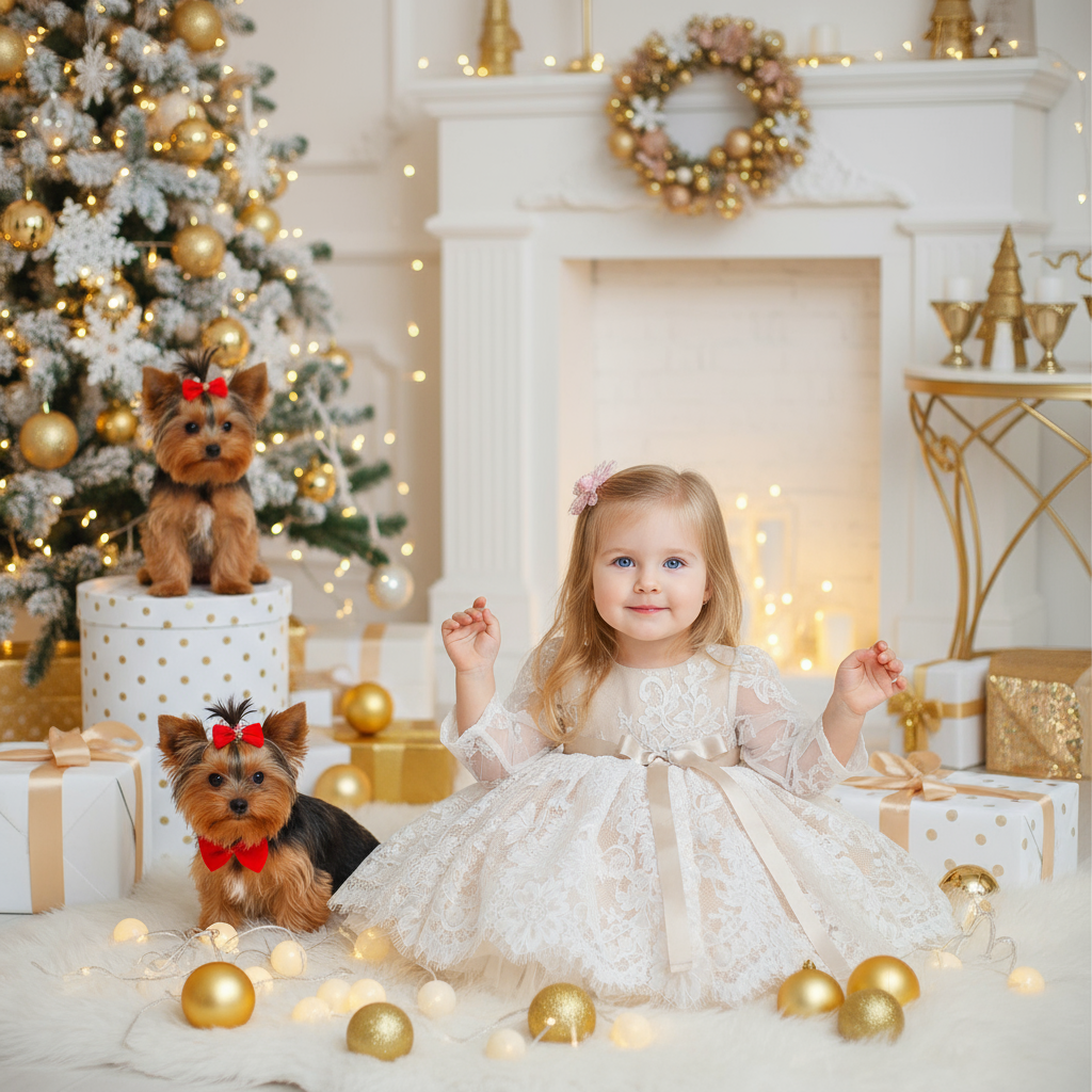 Lace Bow Long Sleeve Midi Dresses - White - 13-14Y - image 2