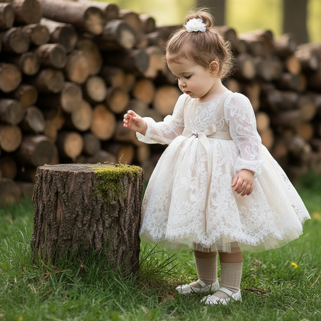 Lace Bow Long Sleeve Midi Dresses - image 1